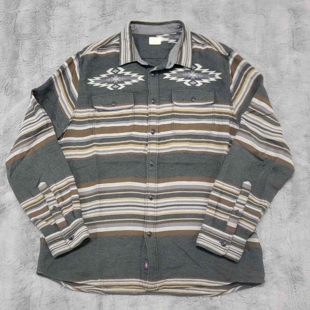 Faherty Shirt Mens XL Gray Stripe Doug Good Feather Long Sleeve Overshirt Aztec